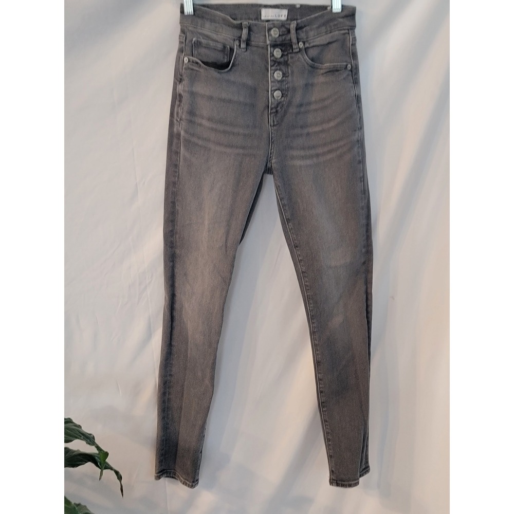 Loft Womens Gray High Rise Button Fly Skinny Jeans Slim Pockets Size 25 0